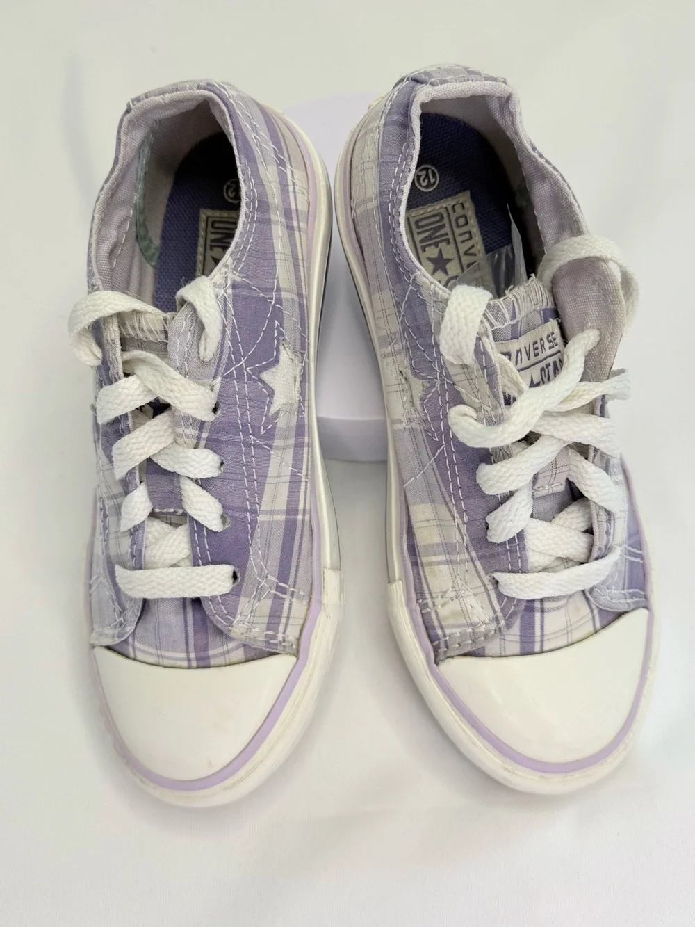 Converse One Star Kids Size 12 Purple Plaid Low-Top Sneakers GUC
